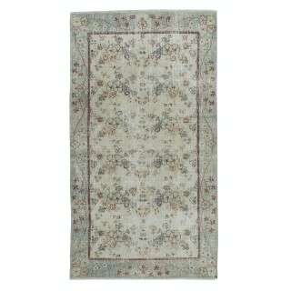 Vintage Handmade Beige Turkish Accent Rug with Floral Design