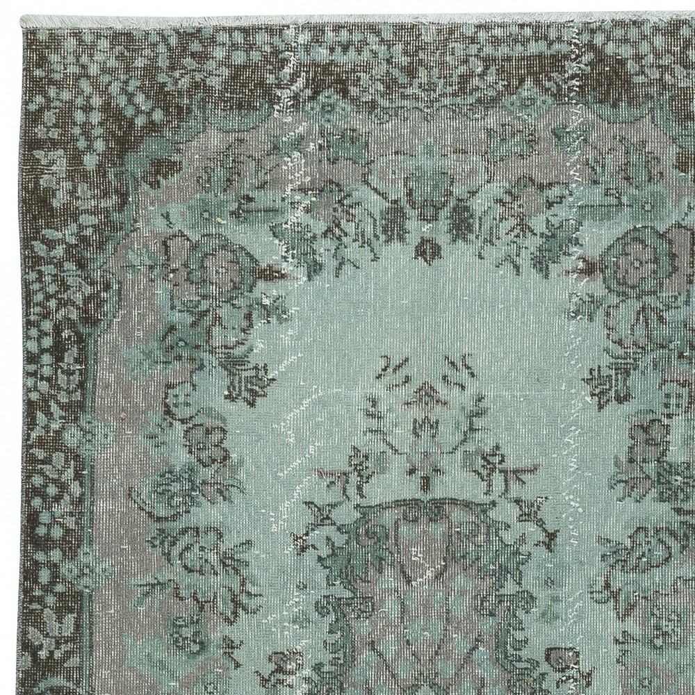 Modern Handmade Blue Color Turkish Wool Area Rug with Medallion Design