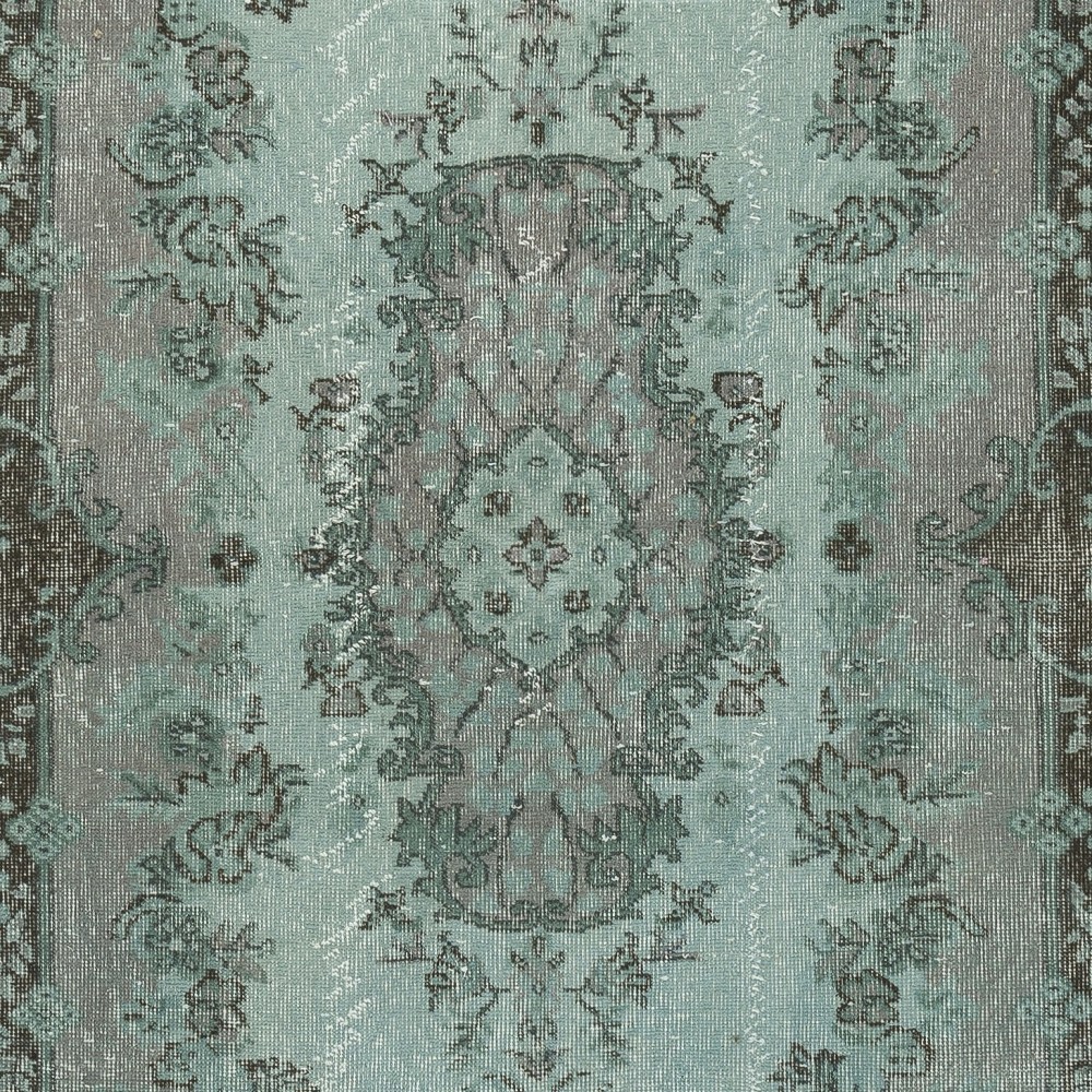 Modern Handmade Blue Color Turkish Wool Area Rug with Medallion Design
