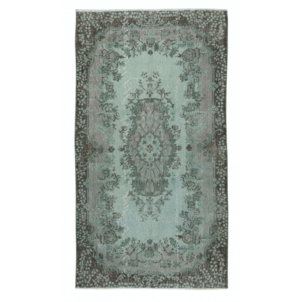 Modern Handmade Blue Color Turkish Wool Area Rug with Medallion Design