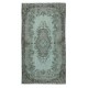 Modern Handmade Blue Color Turkish Wool Area Rug with Medallion Design