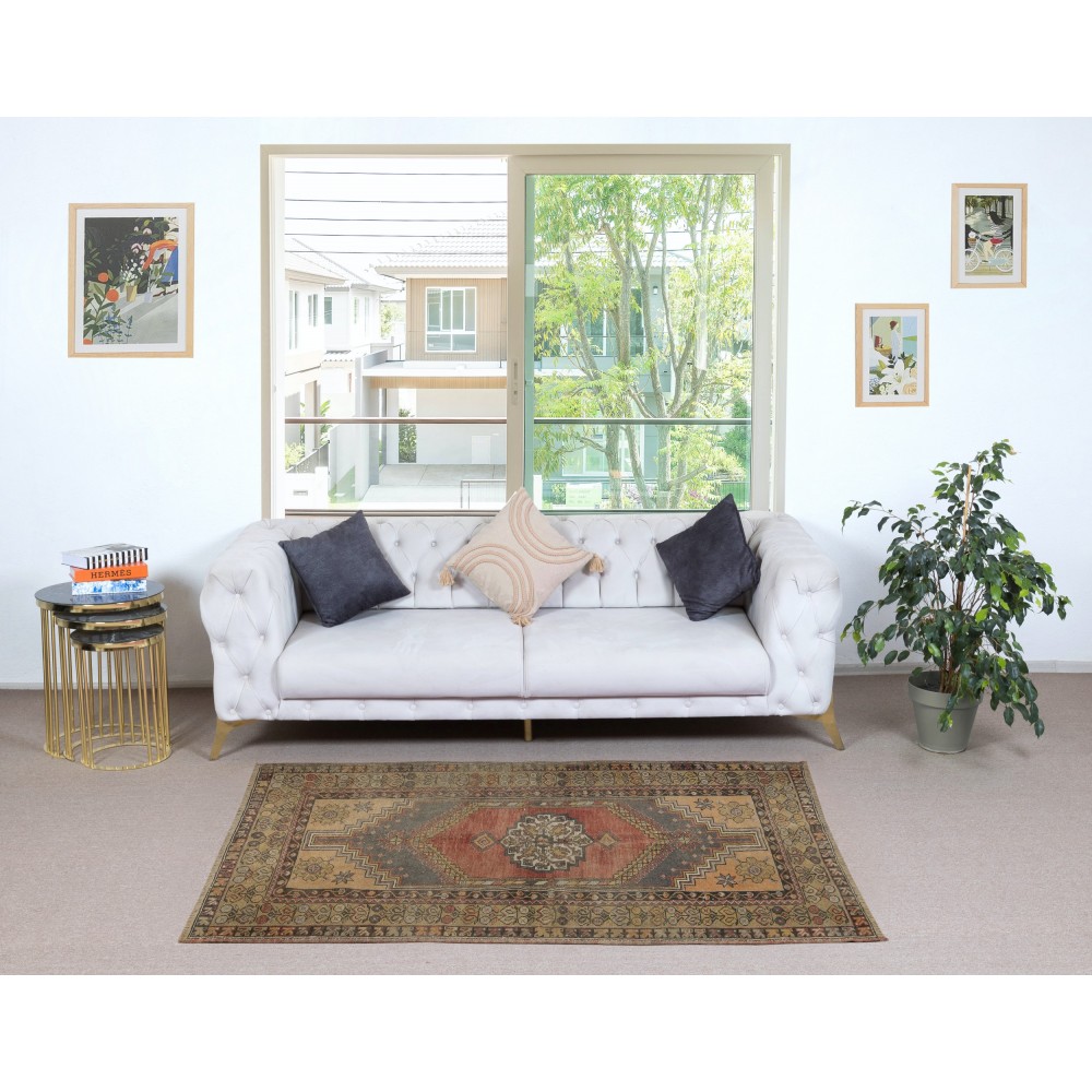 Traditional Turkish Tribal Rug, Vintage Oriental Carpet, Wool Pile