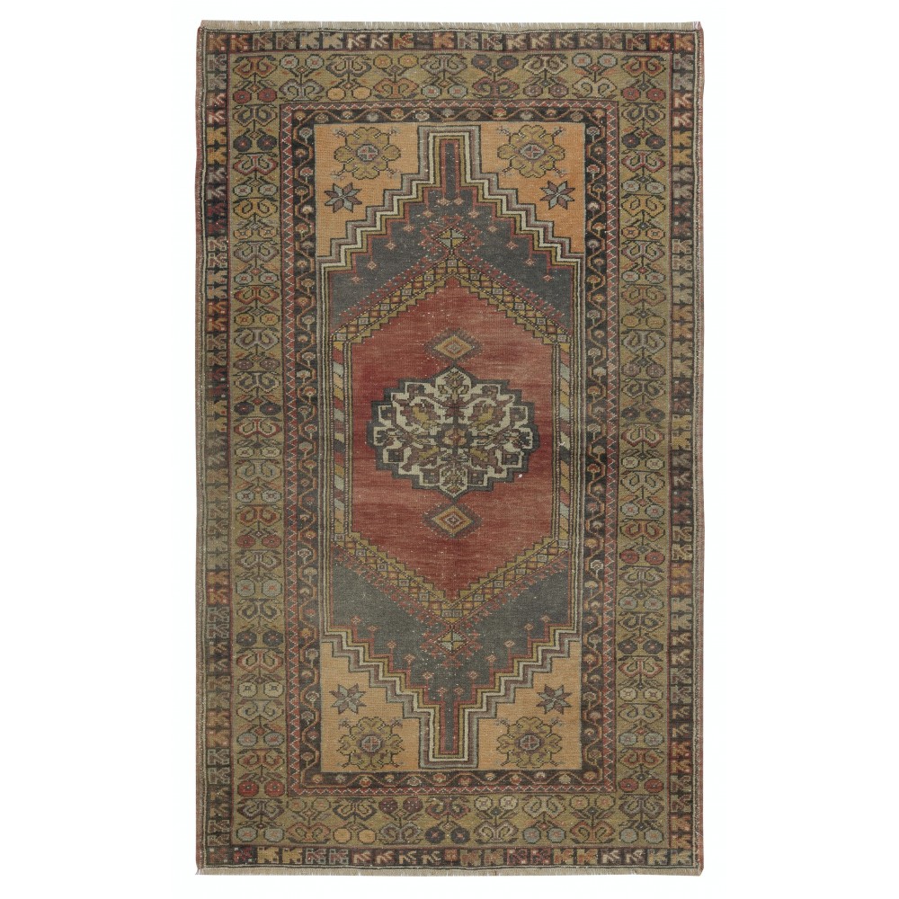 Traditional Turkish Tribal Rug, Vintage Oriental Carpet, Wool Pile
