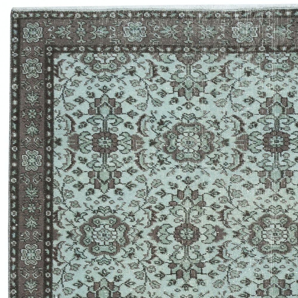 Decorative Blue Color Handmade Turkish Wool Area Rug with Flower Design