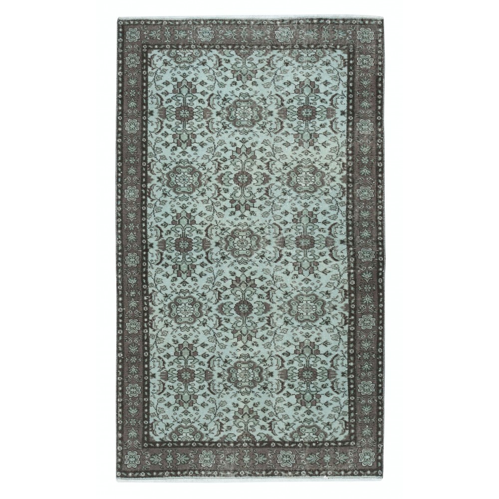 Decorative Blue Color Handmade Turkish Wool Area Rug with Flower Design