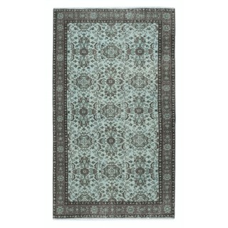 Decorative Blue Color Handmade Turkish Wool Area Rug with Flower Design