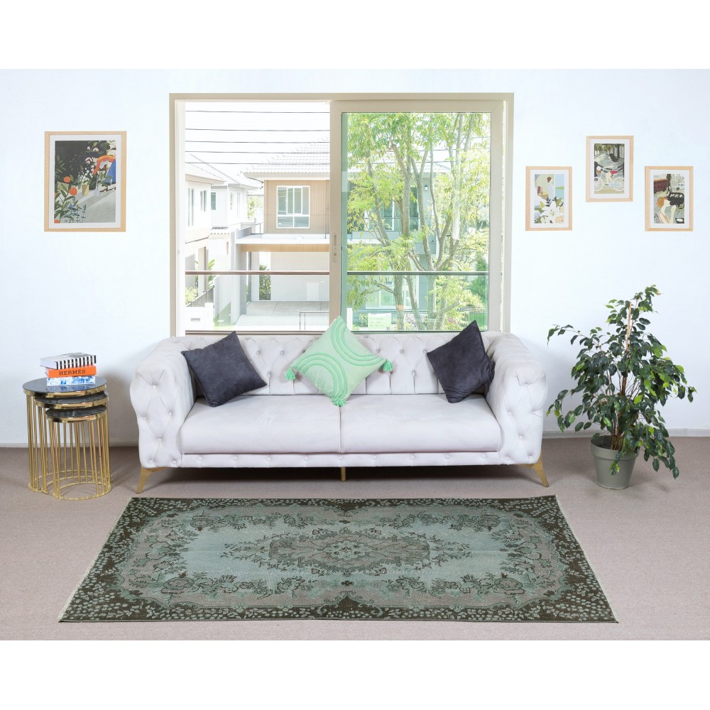 Contemporary Handmade Blue Color Area Rug, Hand Knotted Turkish Floor Covering