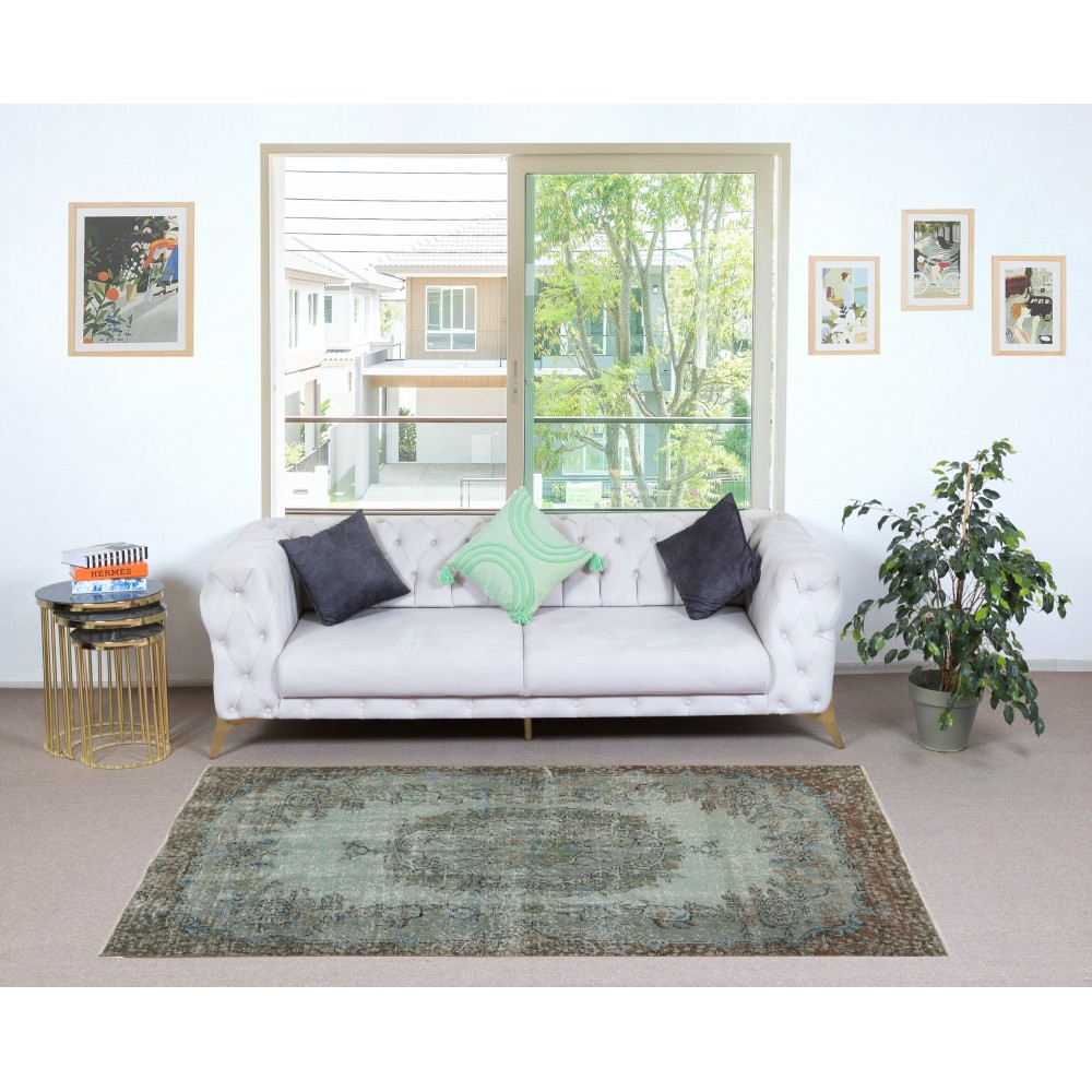Vintage Handmade Medallion Design Area Rug redyed in Blue Color for modern interiors