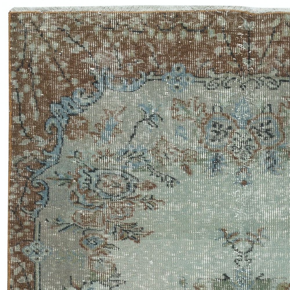 Vintage Handmade Medallion Design Area Rug redyed in Blue Color for modern interiors