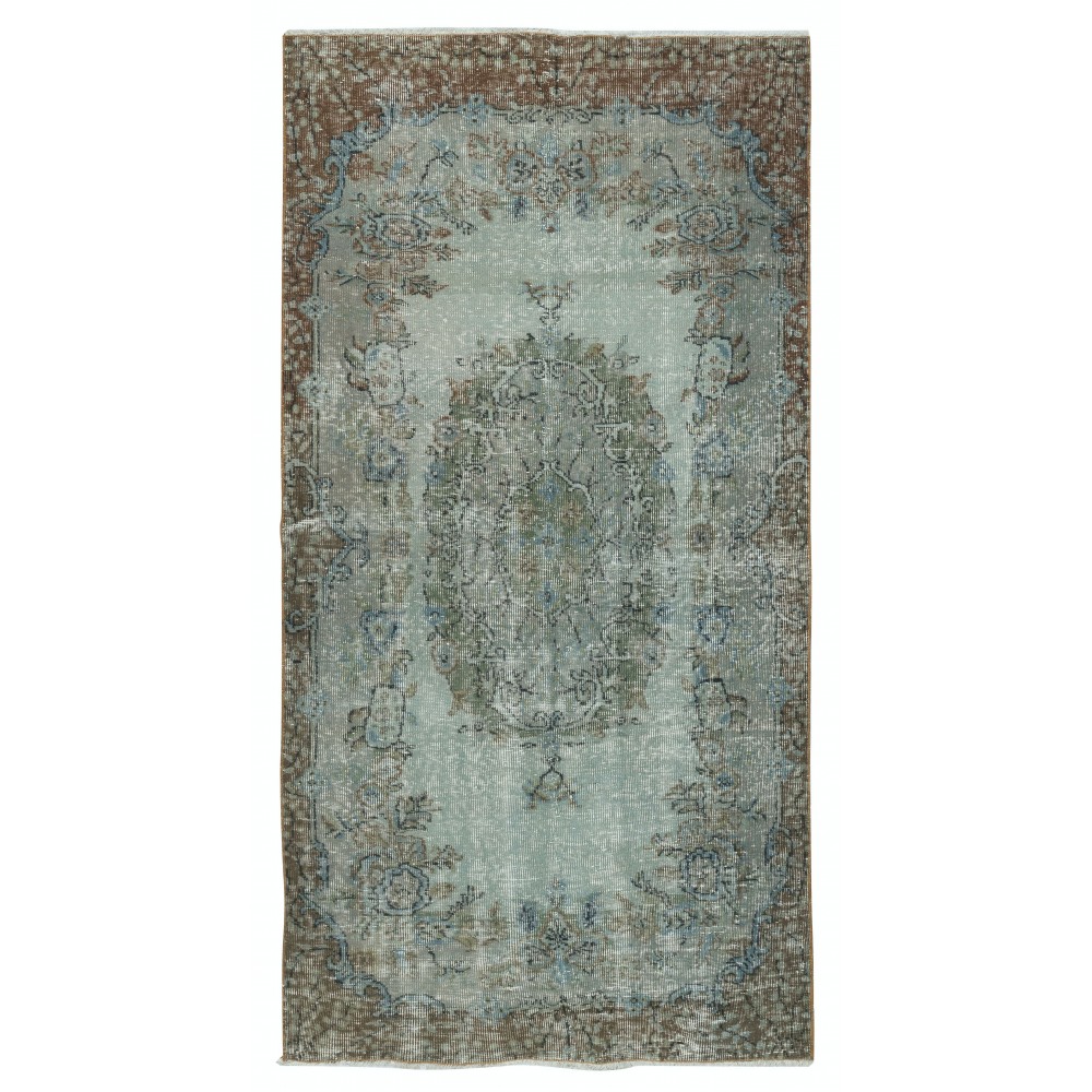 Vintage Handmade Medallion Design Area Rug redyed in Blue Color for modern interiors