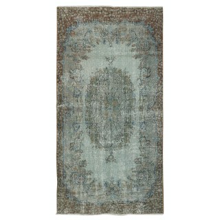 Vintage Handmade Medallion Design Area Rug redyed in Blue Color for modern interiors