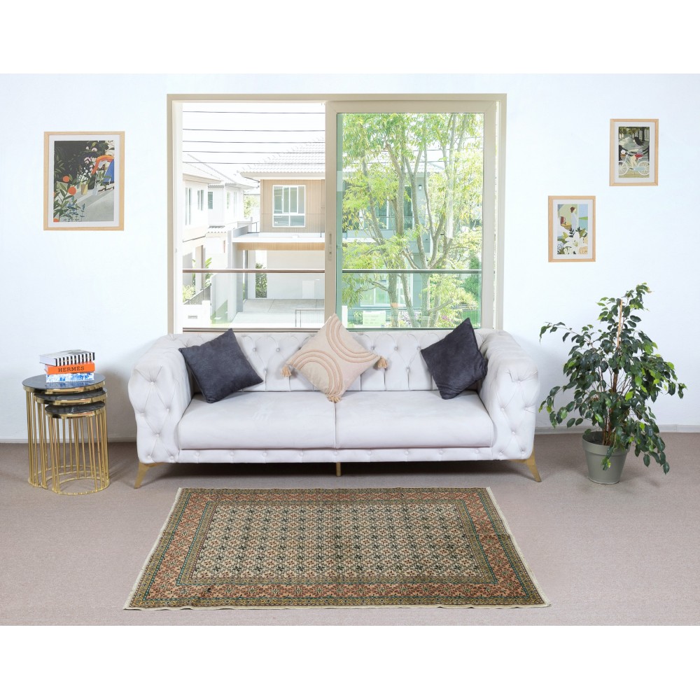 One of a kind Vintage Handmade Turkish Area Rug with Floral Design, 100% Wool