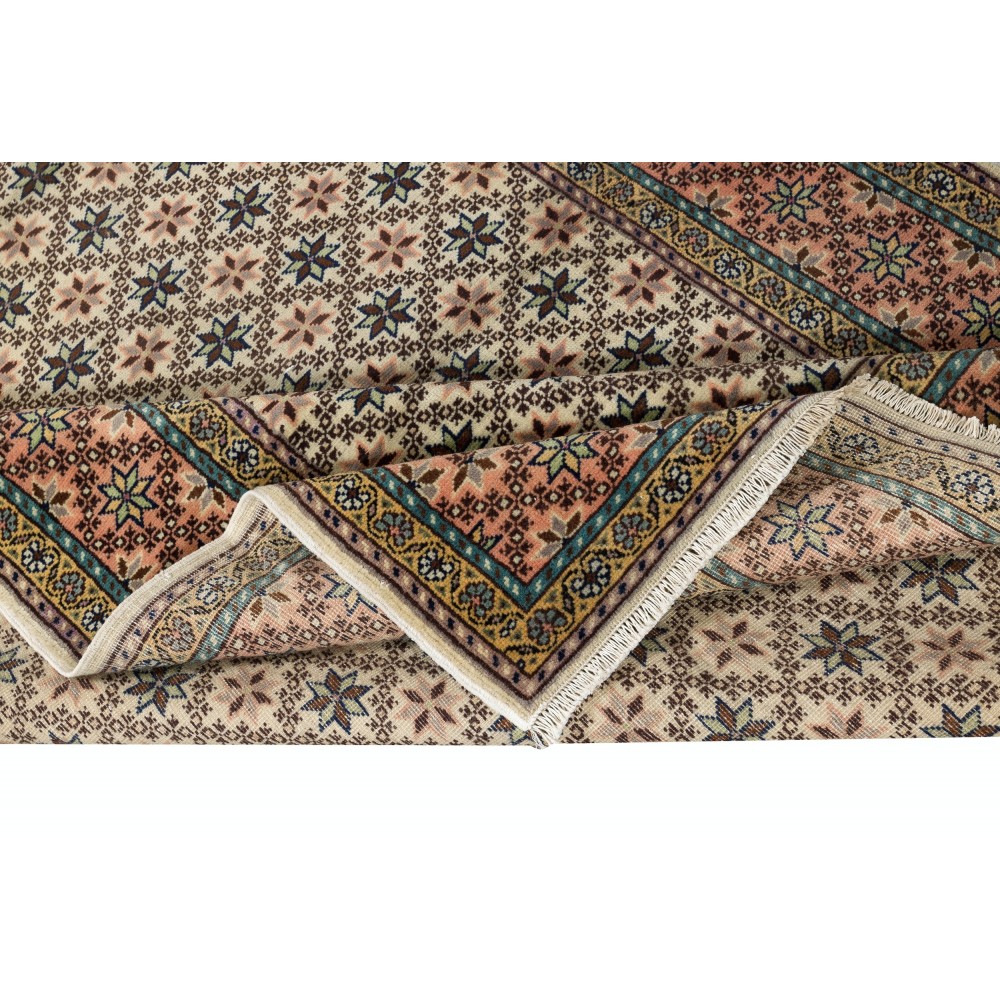 One of a kind Vintage Handmade Turkish Area Rug with Floral Design, 100% Wool