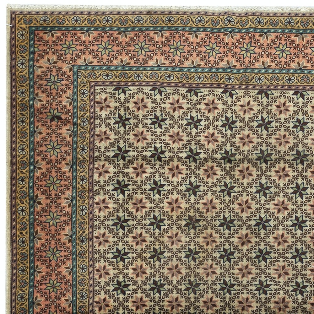 One of a kind Vintage Handmade Turkish Area Rug with Floral Design, 100% Wool
