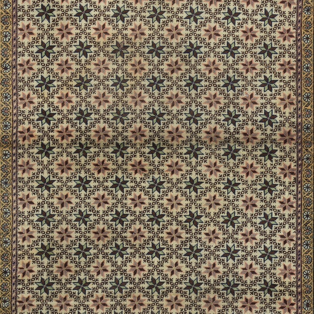 One of a kind Vintage Handmade Turkish Area Rug with Floral Design, 100% Wool