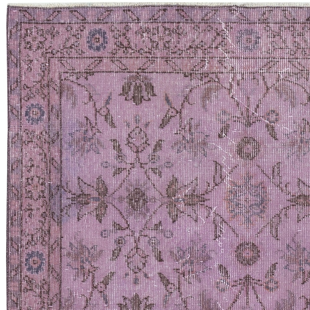Flower Design Purple Color Rug. Decorative Handmade Turkish Floor Rug
