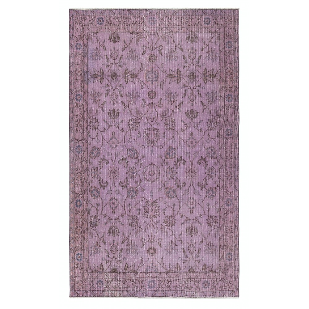 Flower Design Purple Color Rug. Decorative Handmade Turkish Floor Rug