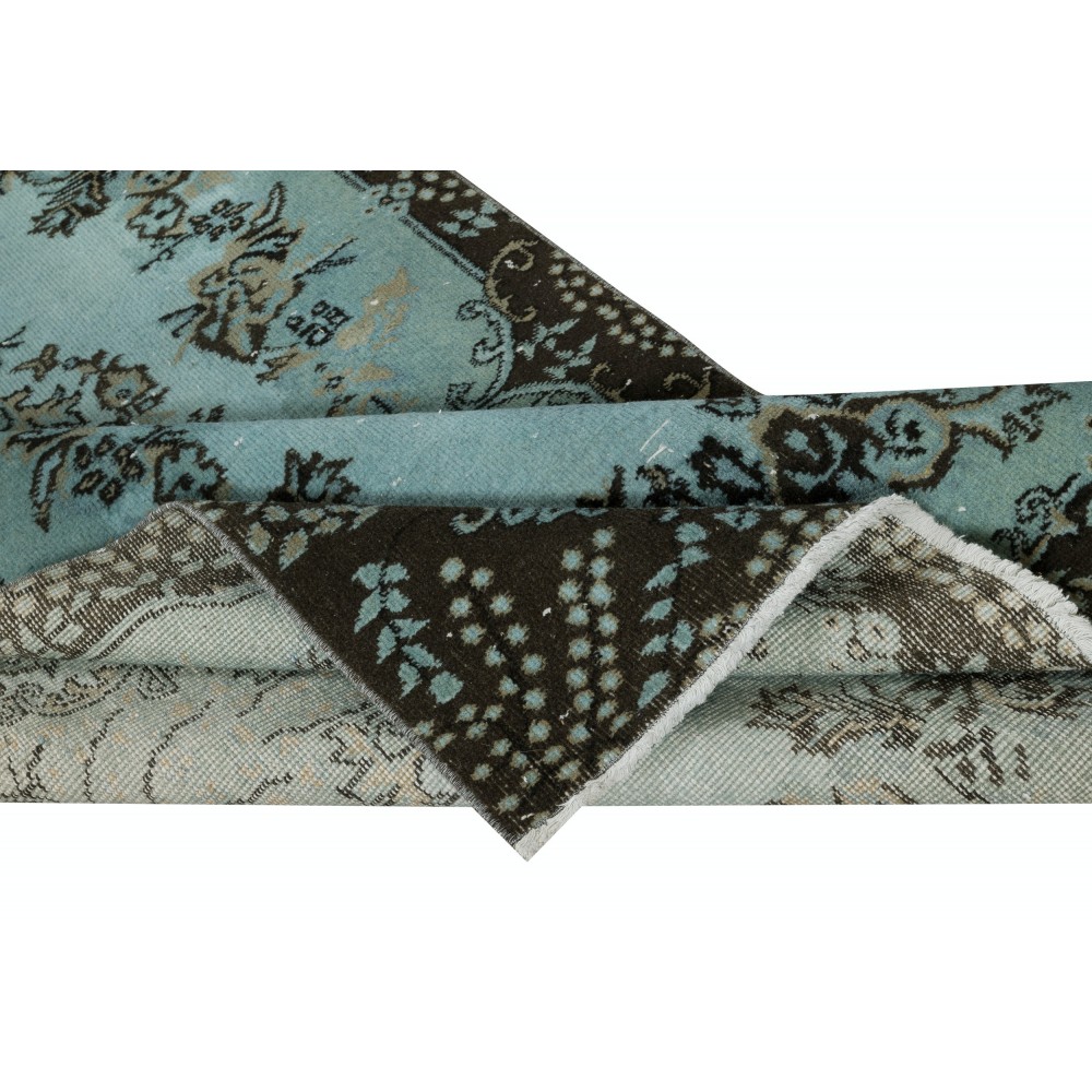 Contemporary Handmade Blue Color Turkish Wool Area Rug with Medallion Design