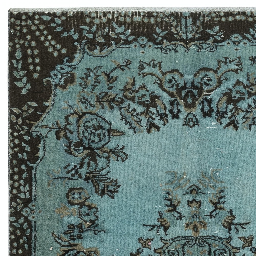 Contemporary Handmade Blue Color Turkish Wool Area Rug with Medallion Design