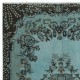 Contemporary Handmade Blue Color Turkish Wool Area Rug with Medallion Design