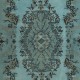 Contemporary Handmade Blue Color Turkish Wool Area Rug with Medallion Design