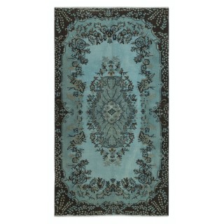 Contemporary Handmade Blue Color Turkish Wool Area Rug with Medallion Design