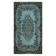 Contemporary Handmade Blue Color Turkish Wool Area Rug with Medallion Design
