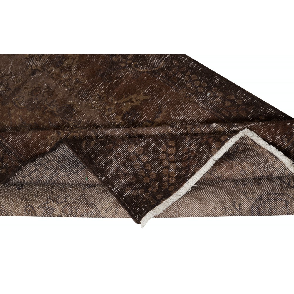 Distressed Hand Knotted Wool Rug, Shabby Chic Brown Color Turkish Accent Rug