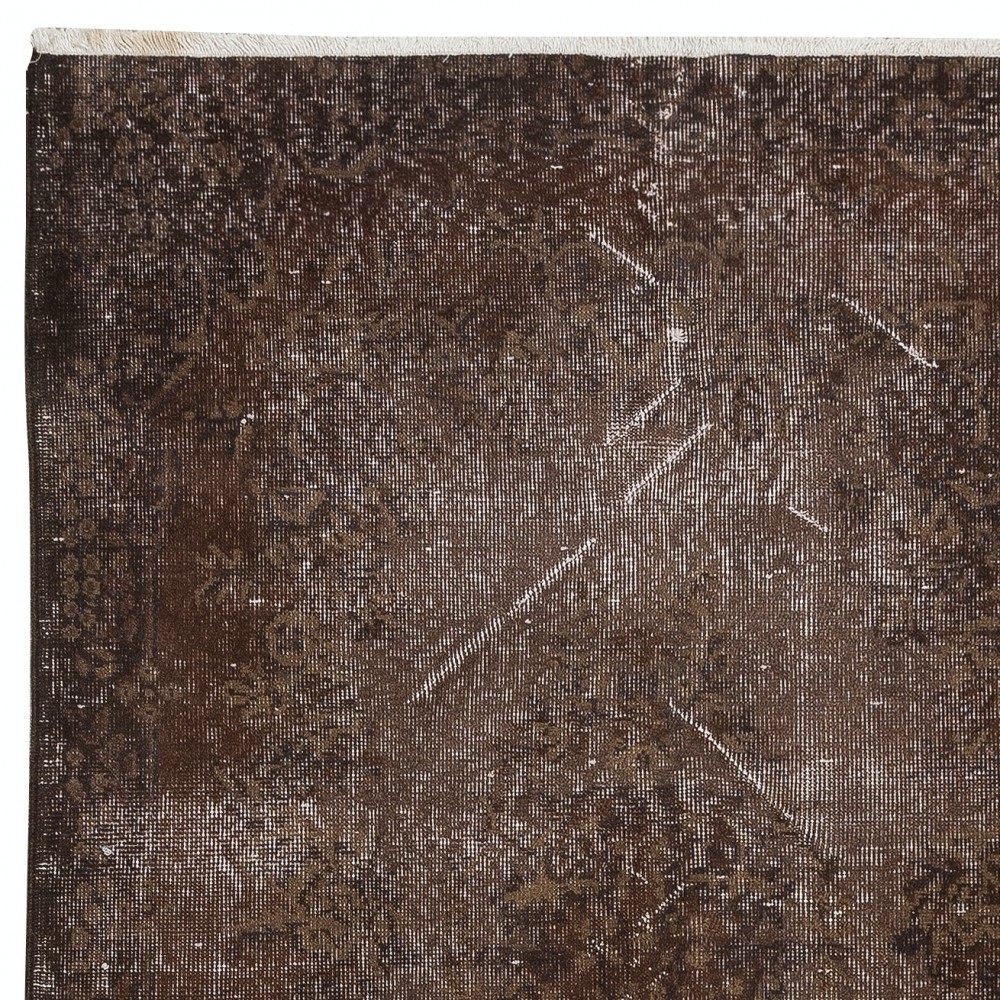 Distressed Hand Knotted Wool Rug, Shabby Chic Brown Color Turkish Accent Rug
