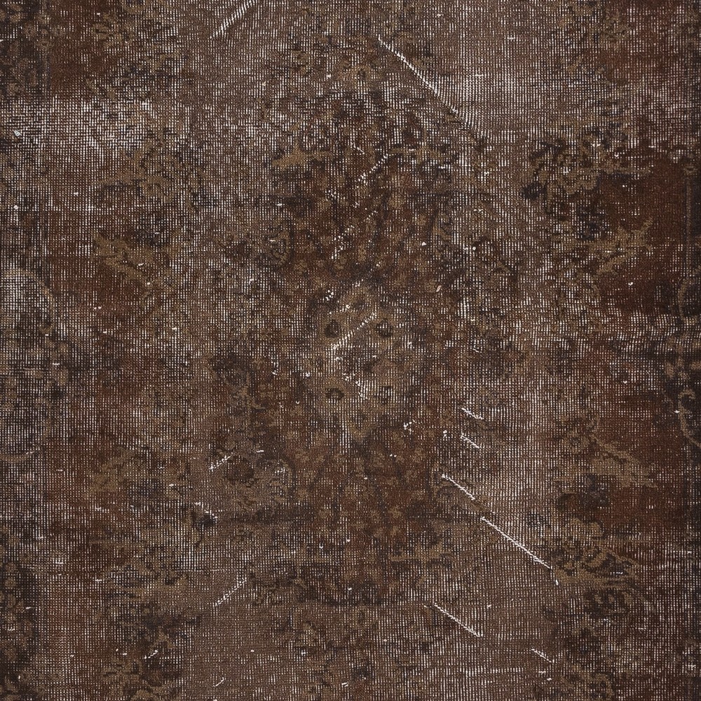 Distressed Hand Knotted Wool Rug, Shabby Chic Brown Color Turkish Accent Rug