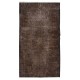 Distressed Hand Knotted Wool Rug, Shabby Chic Brown Color Turkish Accent Rug