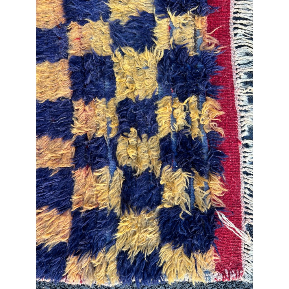 Vintage Handmade Turkish Tulu Rug with Checkered Design. Circa 1950
