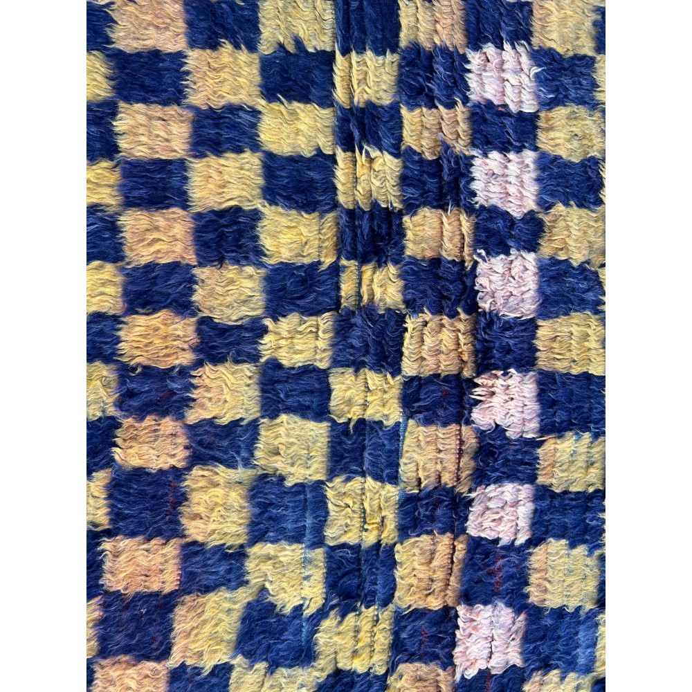 Vintage Handmade Turkish Tulu Rug with Checkered Design. Circa 1950