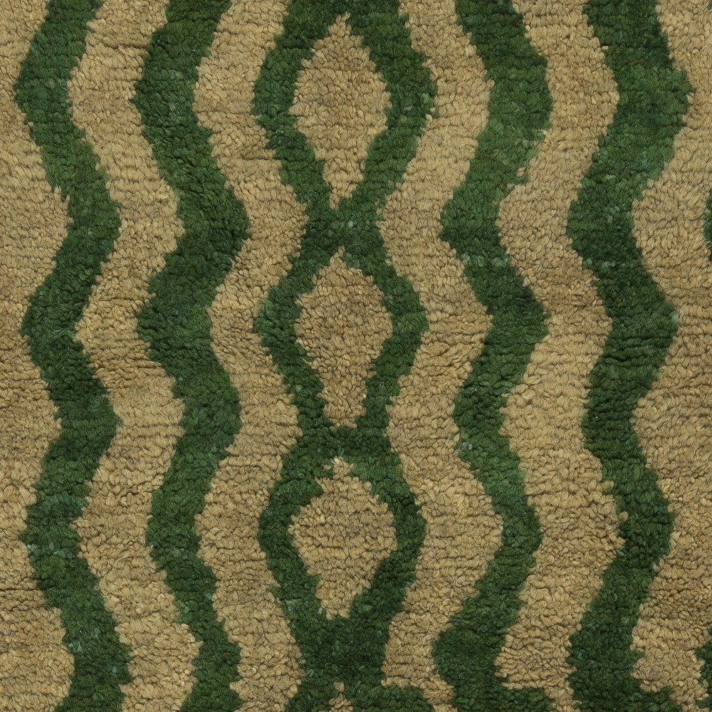 Custom Hand Knotted "Tulu" Rug, Green Zigzag Design Turkish Carpet. 100% Soft Wool