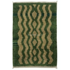 Custom Hand Knotted "Tulu" Rug, Green Zigzag Design Turkish Carpet. 100% Soft Wool