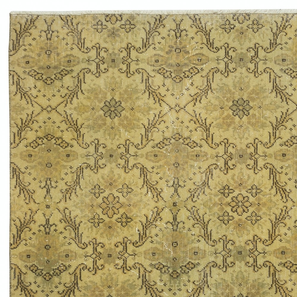 Handmade Floral Patterned Turkish Rug in Yellow Color, Contemporary Anti-bacterial Floor Covering