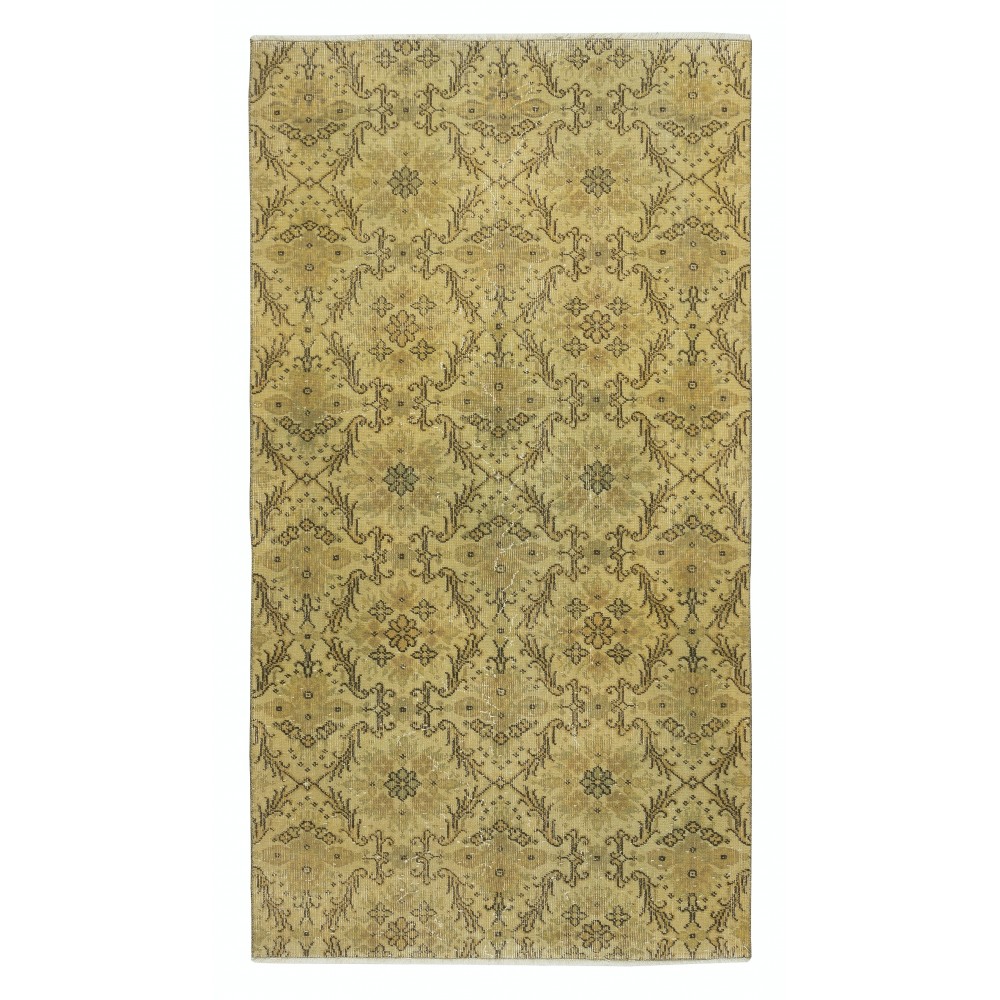 Handmade Floral Patterned Turkish Rug in Yellow Color, Contemporary Anti-bacterial Floor Covering