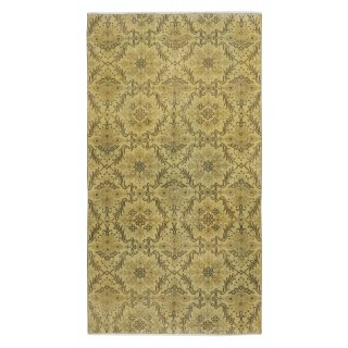 Handmade Floral Patterned Turkish Rug in Yellow Color, Contemporary Anti-bacterial Floor Covering
