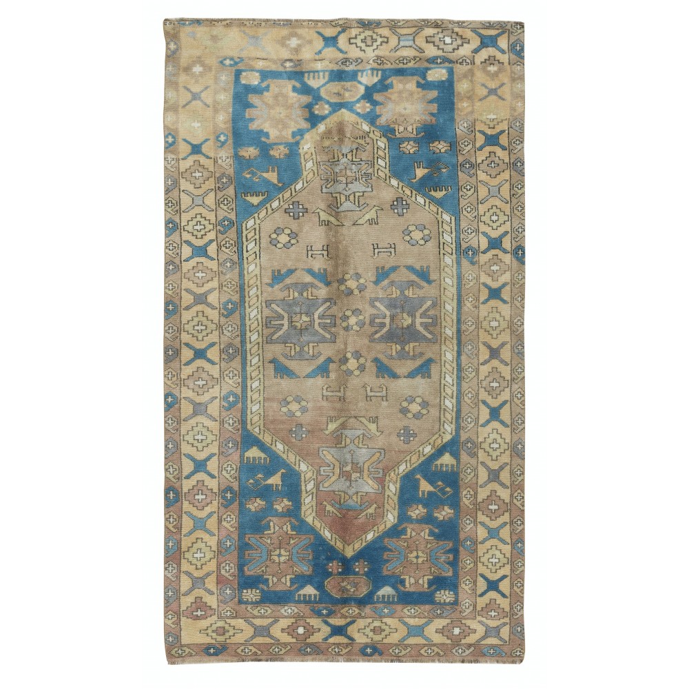Vintage Hand Knotted Turkish Area Rug, 100% Wool