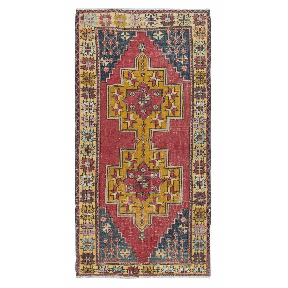 Vintage Turkish Oriental Rug. 100% Wool. Unique Hand Knotted Village Rug