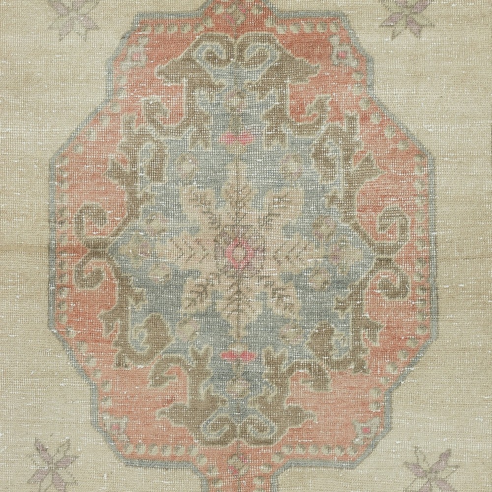 One of a kind Vintage Handmade Turkish Area Rug with Medallion Design