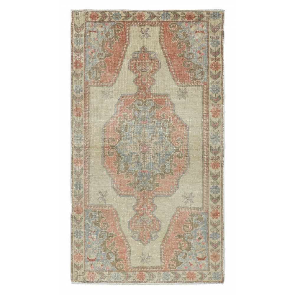 One of a kind Vintage Handmade Turkish Area Rug with Medallion Design
