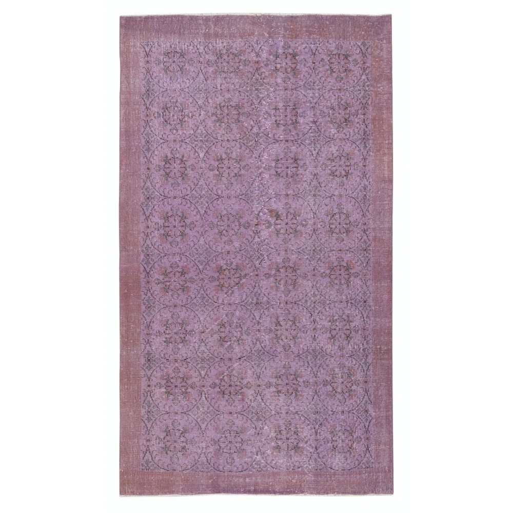 Contemporary Floral Patterned Area Rug in Purple, Hand-Knotted in Turkey