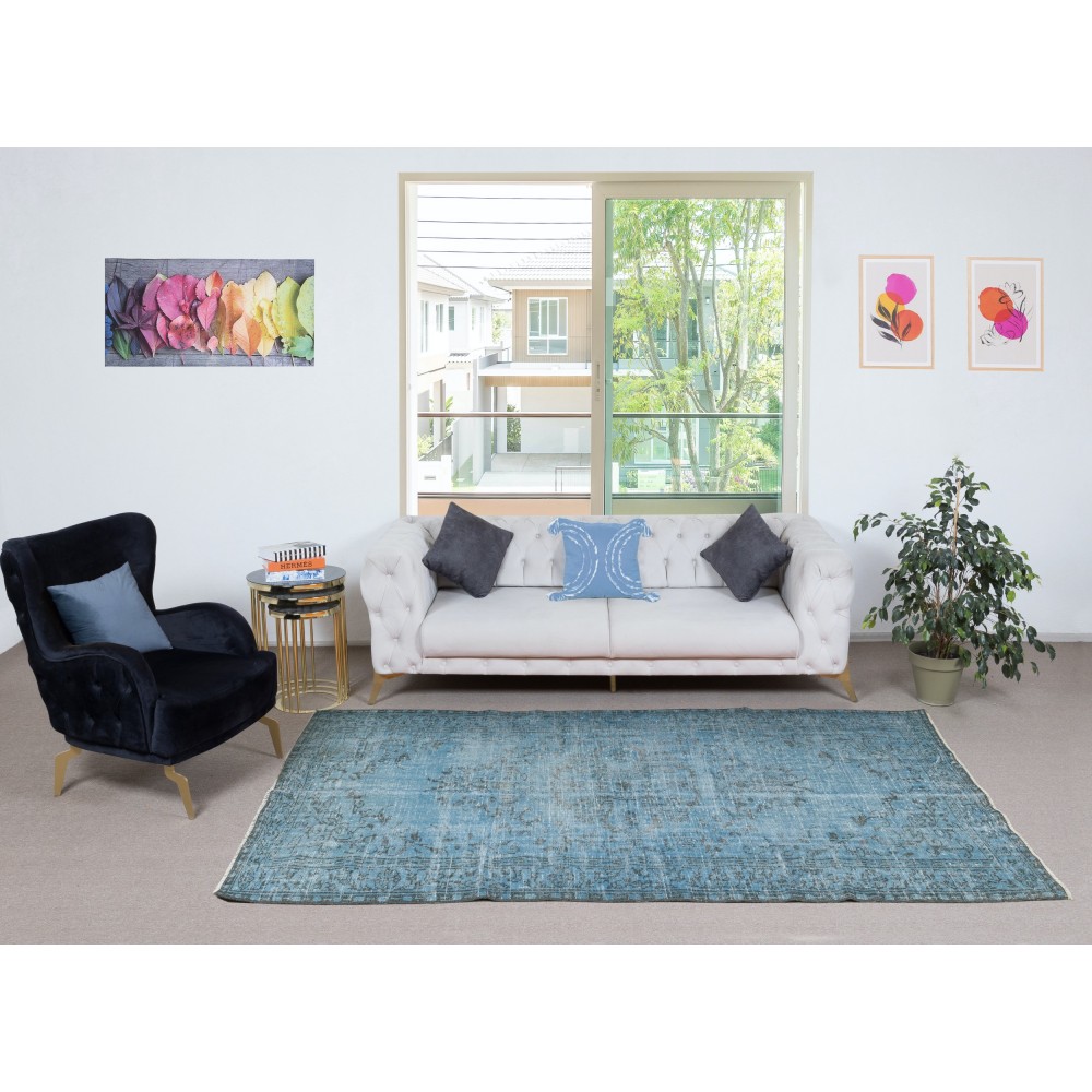 Light Blue Color Handmade Turkish Wool Area Rug for Contemporary Interiors