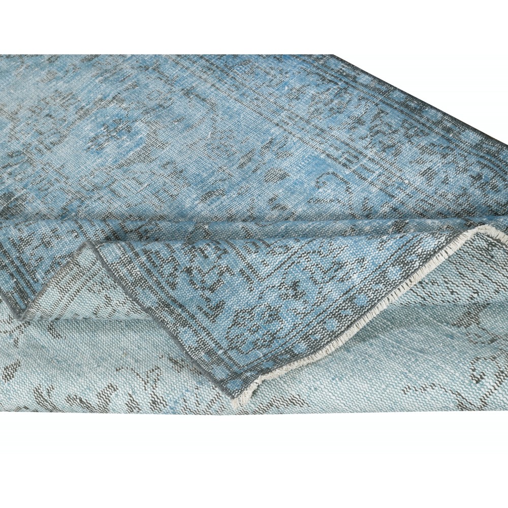 Light Blue Color Handmade Turkish Wool Area Rug for Contemporary Interiors