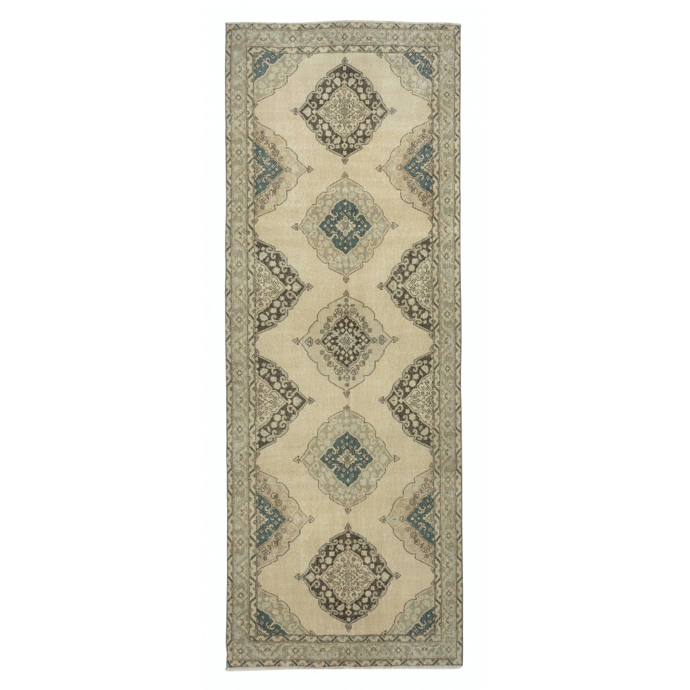 Vintage Runner Rug for Kitchen. Handmade Hallway Rug. Oushak Stair Rug. Corridor Rug. Beige Entryway Rug