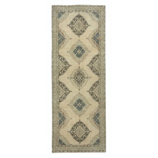 Vintage Runner Rug for Kitchen. Handmade Hallway Rug. Oushak Stair Rug. Corridor Rug. Beige Entryway Rug