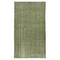Hand-Made Floral Patterned Rug from Turkey. Green Color Re-Dyed Area Rug
