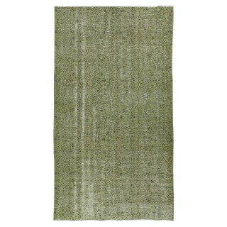 Hand-Made Floral Patterned Rug from Turkey. Green Color Re-Dyed Area Rug