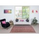 Contemporary Floral Patterned Area Rug in Pink. Hand-Knotted in Turkey. Wool pile on cotton foundation